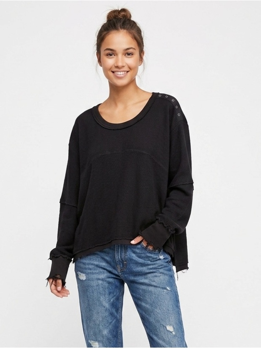 Free People Movement black crewneck top slouchy boxy Large